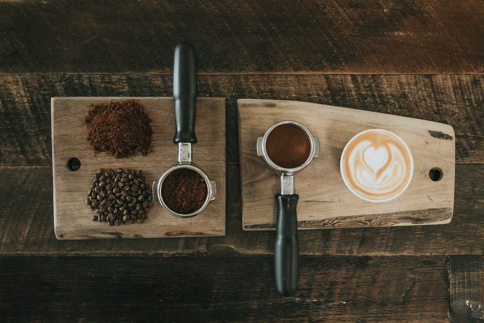 Espresso served on a wooden board